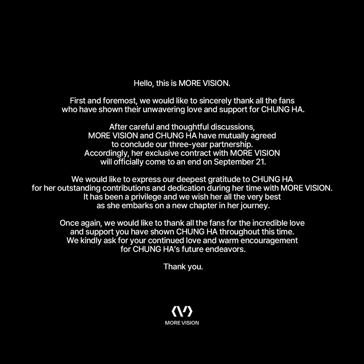 MORE VISION statement on Chungha's contract